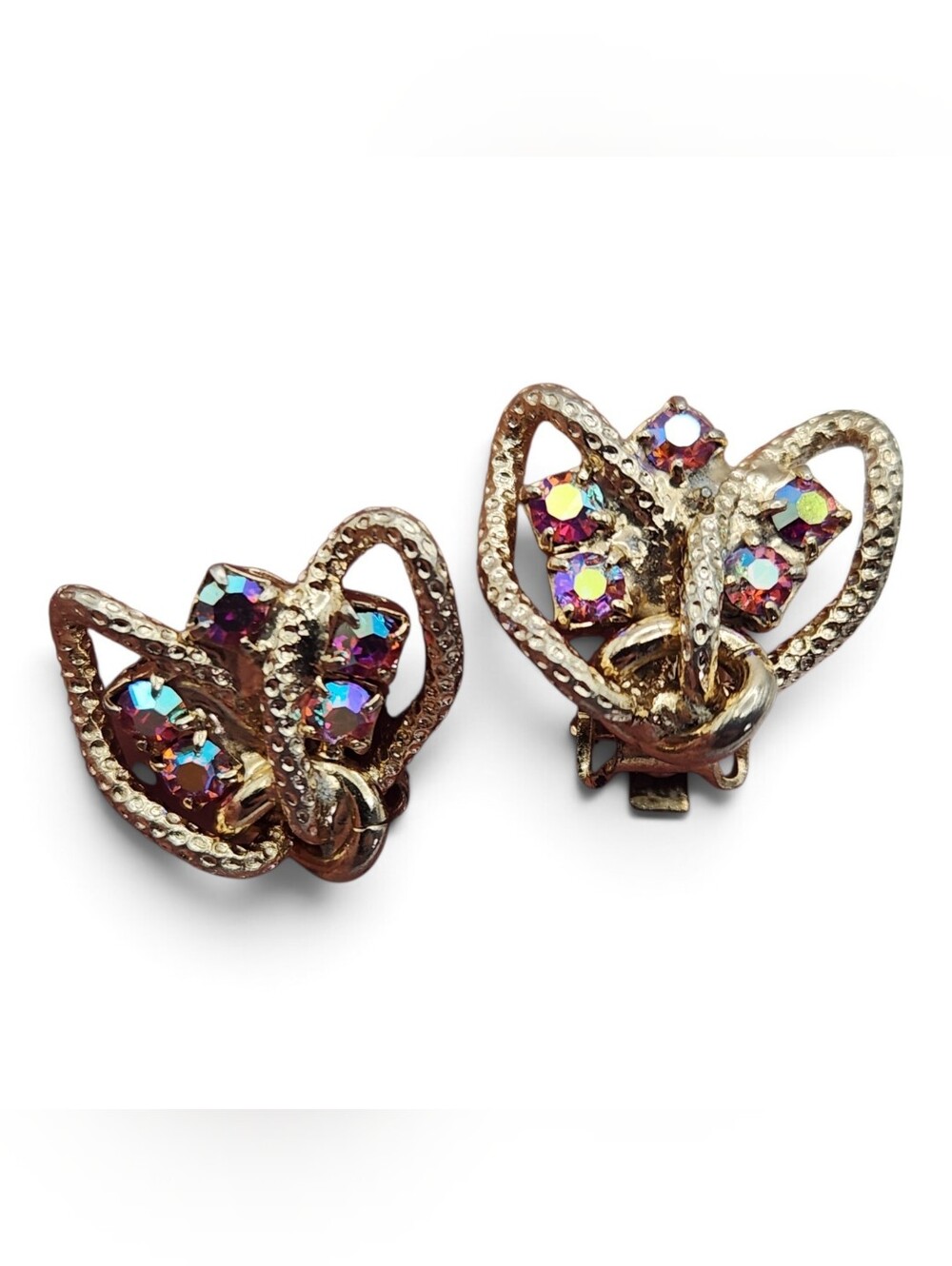 Vintage Pink AB Rhinestone Clip-on Earrings Gold-tone